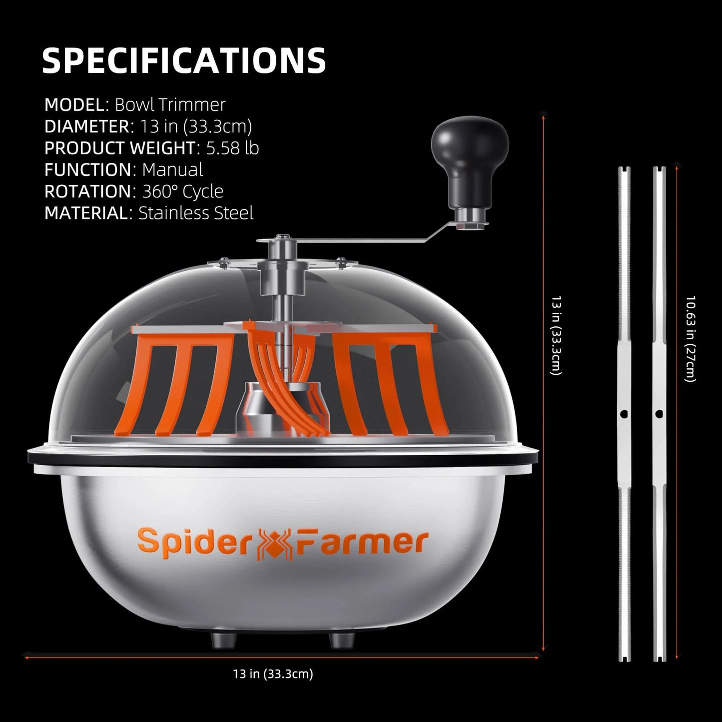 Spider Farmer 13" Coupe-bordures à bol de feuilles de bourgeons, Twist Spin Cut avec dôme de visibilité clair SPIDER FARMER