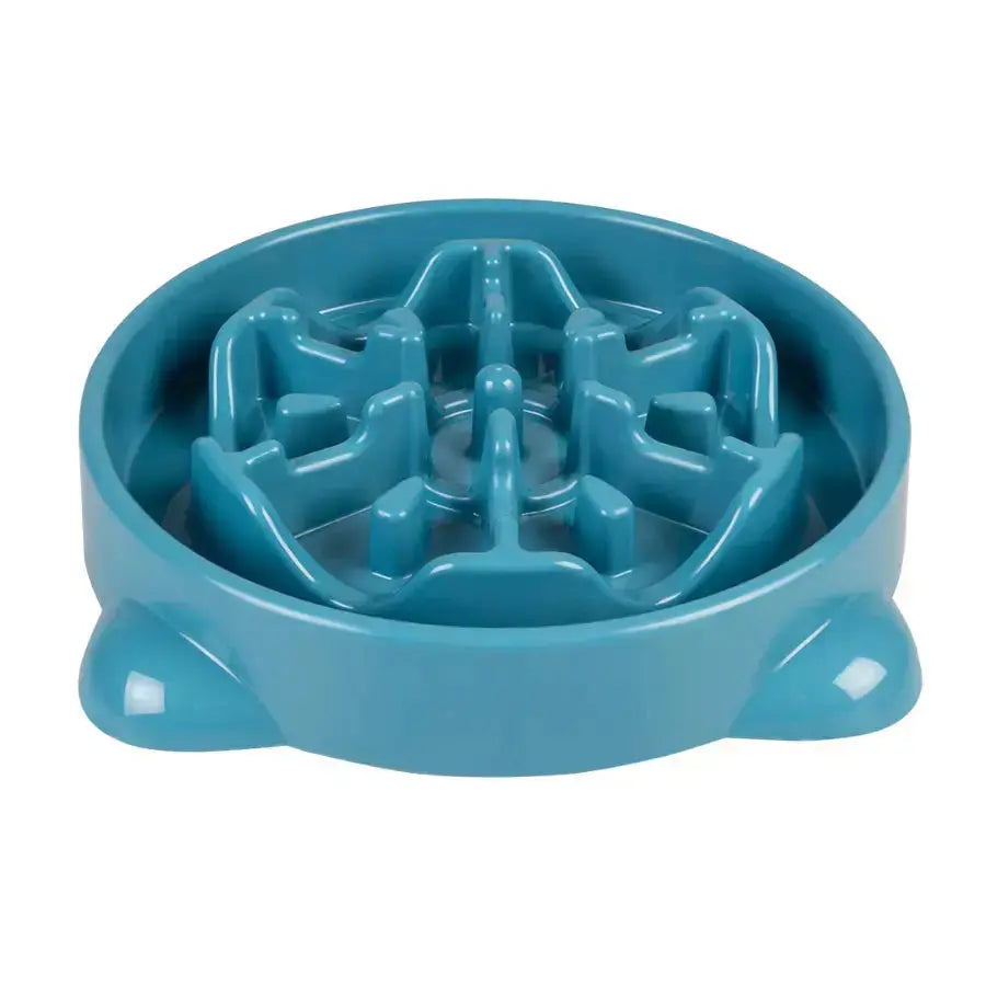 La gamelle anti-glouton pétrole Duvoplus Gamelle, 700 ml taille M (25,5 x 25,5 x 5 cm), est une gamelle bleue à alimentation lente pour animaux de compagnie avec un design en labyrinthe qui aide à réguler la vitesse d'alimentation et soutient la santé animale.