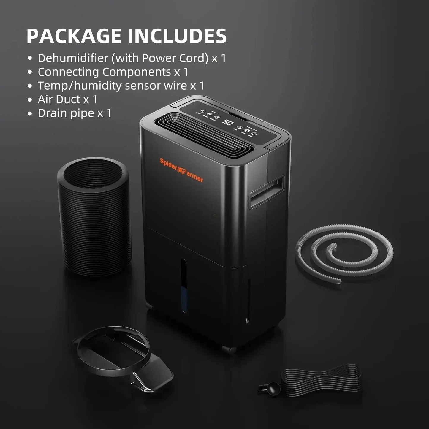 Déshumidificateur 2025 Spider Farmer® 32 pintes | Luftentfeuchter | Déshumidificateur–with Drain Hose / mit Ablaufschlauch / avec tuyau de vidange–pour tente de culture et salle de culture - BIRD SHOP ORNITHOLOGIE LUXEMBOURG S.A.R.L-S
