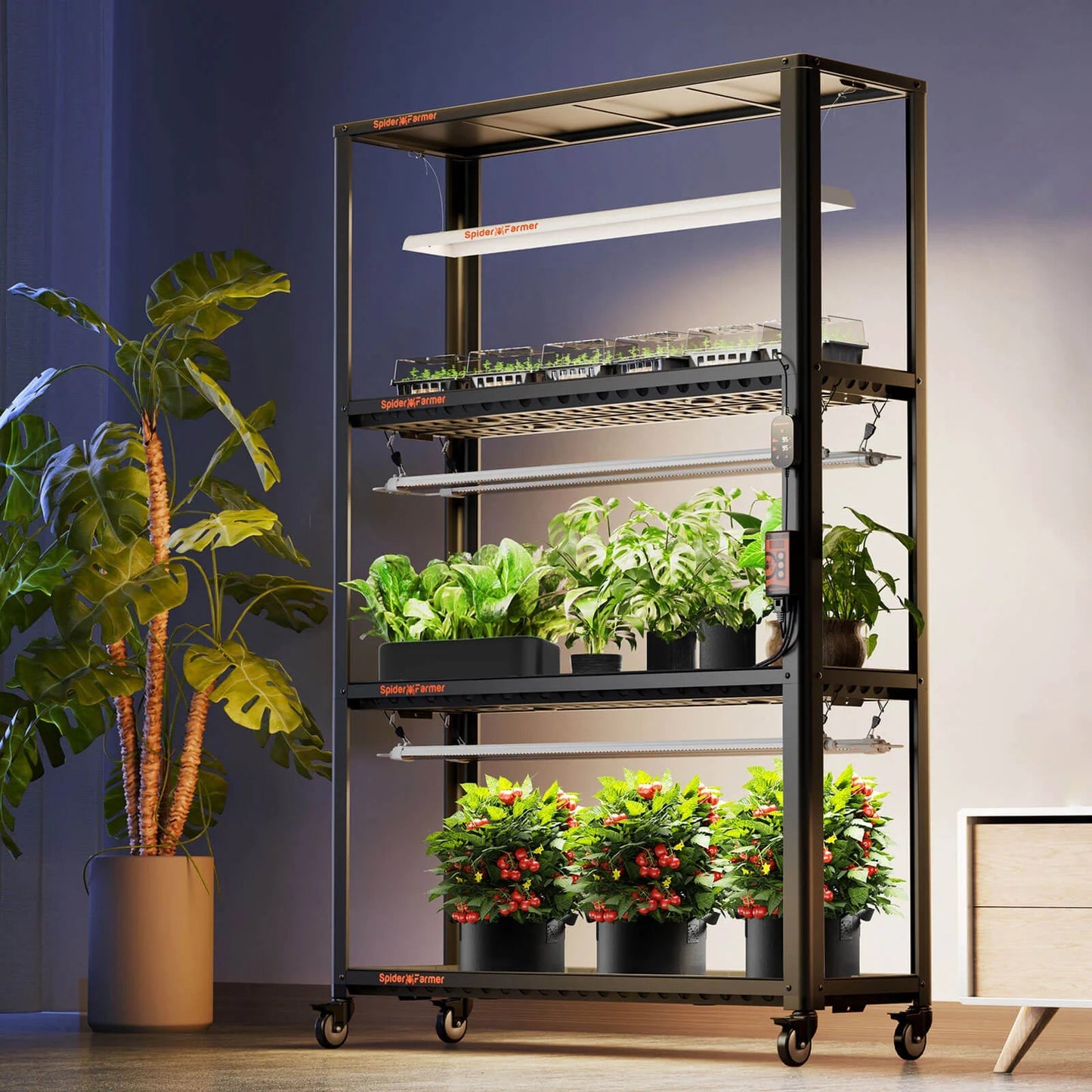 Spider Farmer® 3Bars Glow80 80W LED Grow Light And Metal Plant Stand with Plant Trays SPIDER FARMER