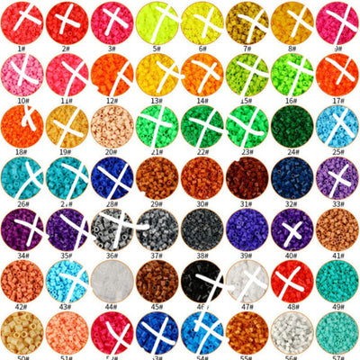 Une grille présente 60 couleurs vibrantes et exotiques de petites perles rondes de la « Bague de marquage ouverte pour exotique » de BIRD SHOP ORNITHOLOGIE LUXEMBOURG, chacune numérotée de 1 à 60. Certains cercles ont un « X » blanc. Les couleurs incluent les rouges, les bleus, les verts et bien plus encore parmi les couleurs disponibles.