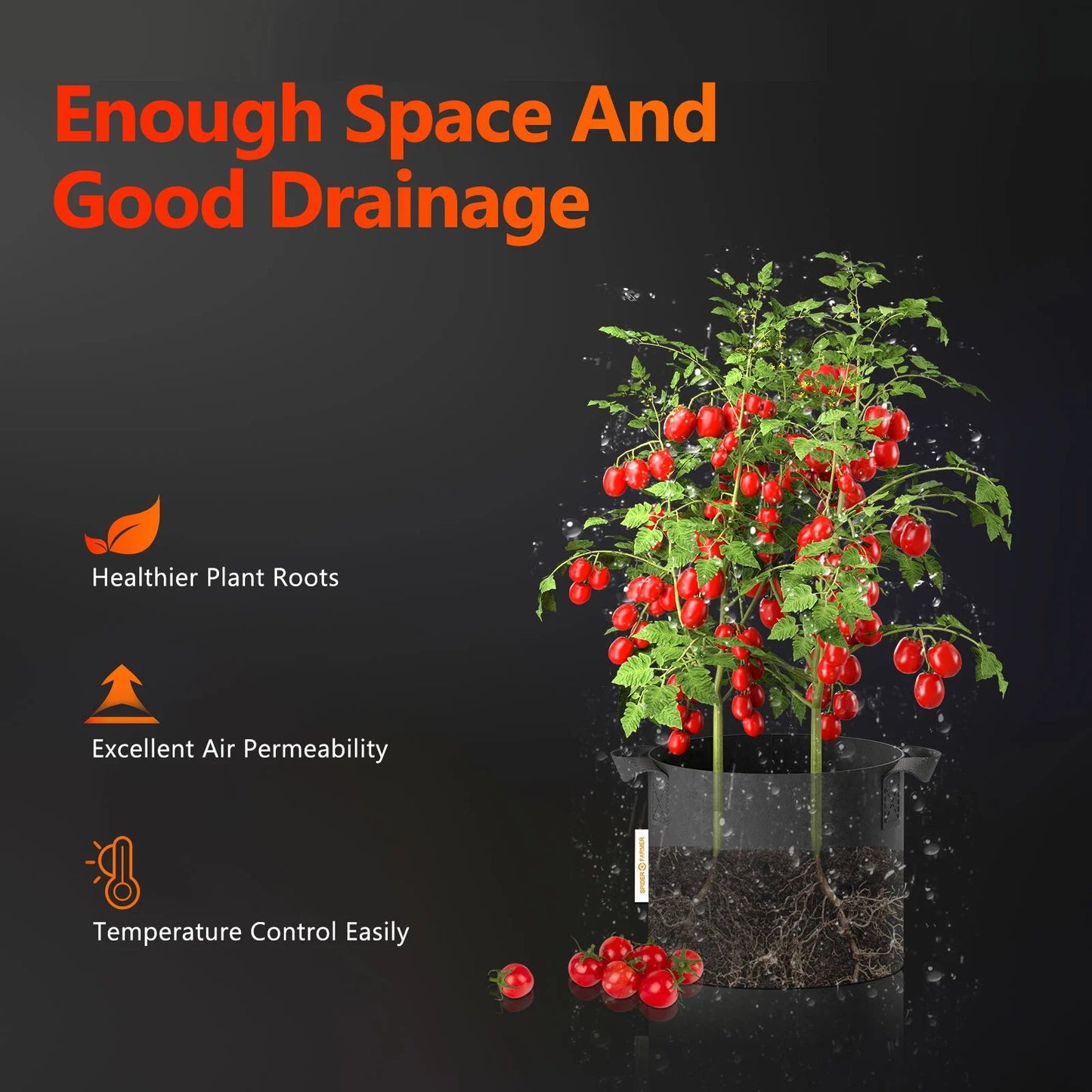 Paquet de 5 sacs de culture en tissu de 10 gallons (38 L) (Pflanzsäcke) – Jardinières de jardin respirantes et réutilisables pour tomates et légumes SPIDER FARMER