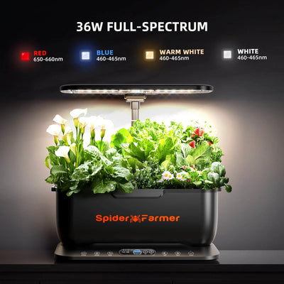 2025 Spider Farmer SmartG12 Kit de système de jardinage hydroponique丨Ensemble de système hydroponique - Jardin d’herbes aromatiques intérieur contrôlé par WiFi et APP avec lampe de culture 36W, 12 pods, réservoir de 6L SPIDER FARMER