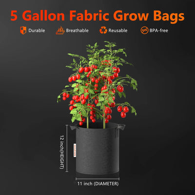 Paquet de 5 sacs de culture en tissu de 5 gallons (20L) (Pflanzsäcke) - Pots de plantes respirants et réutilisables pour tomates et herbes SPIDER FARMER