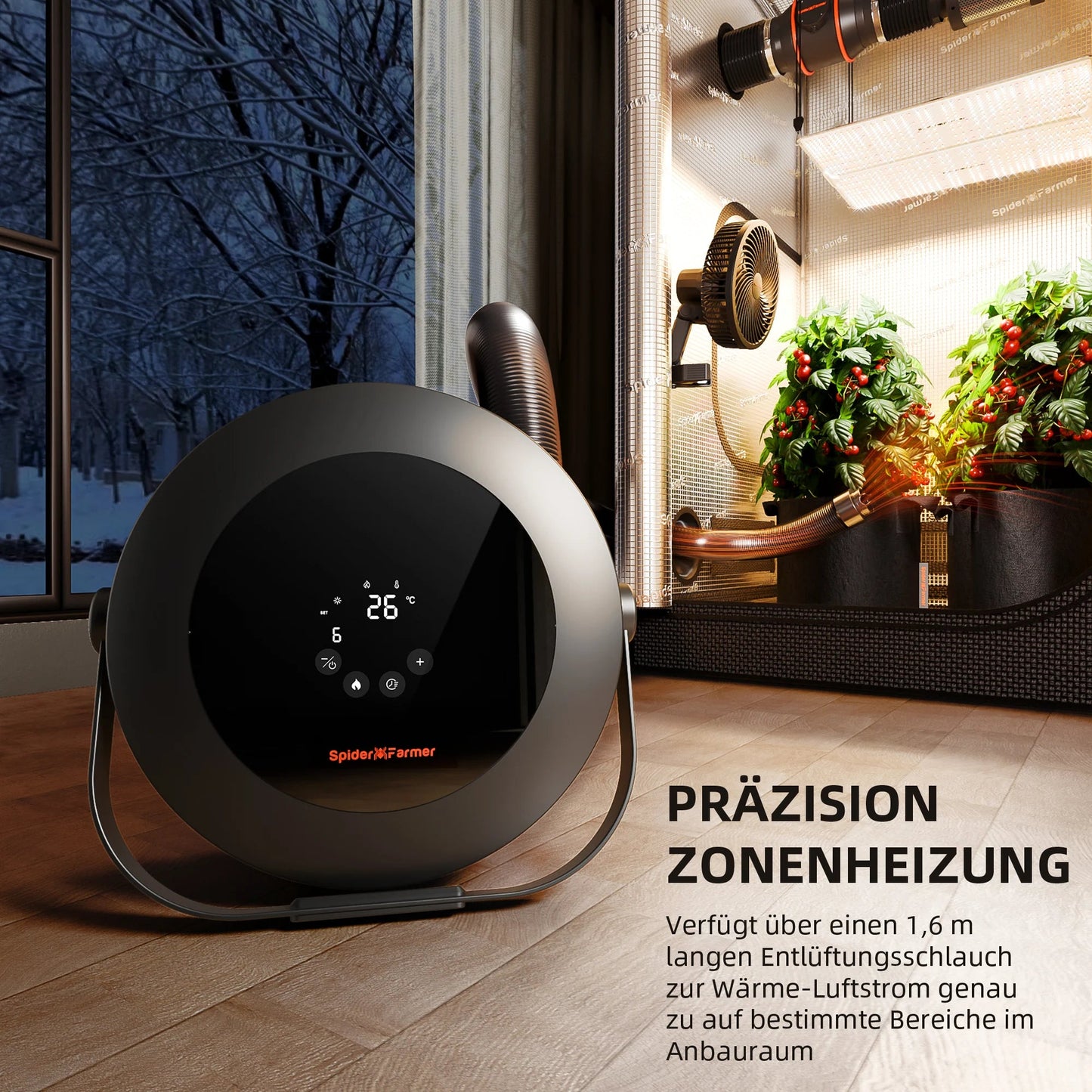 2025 Spider Farmer 540W Grow Tent Heater | Chauffage de tente de culture – Chauffage PTC intelligent, mode jour/nuit, minuterie 24H, chauffage sûr et efficace pour les plantes d’intérieur SPIDER FARMER