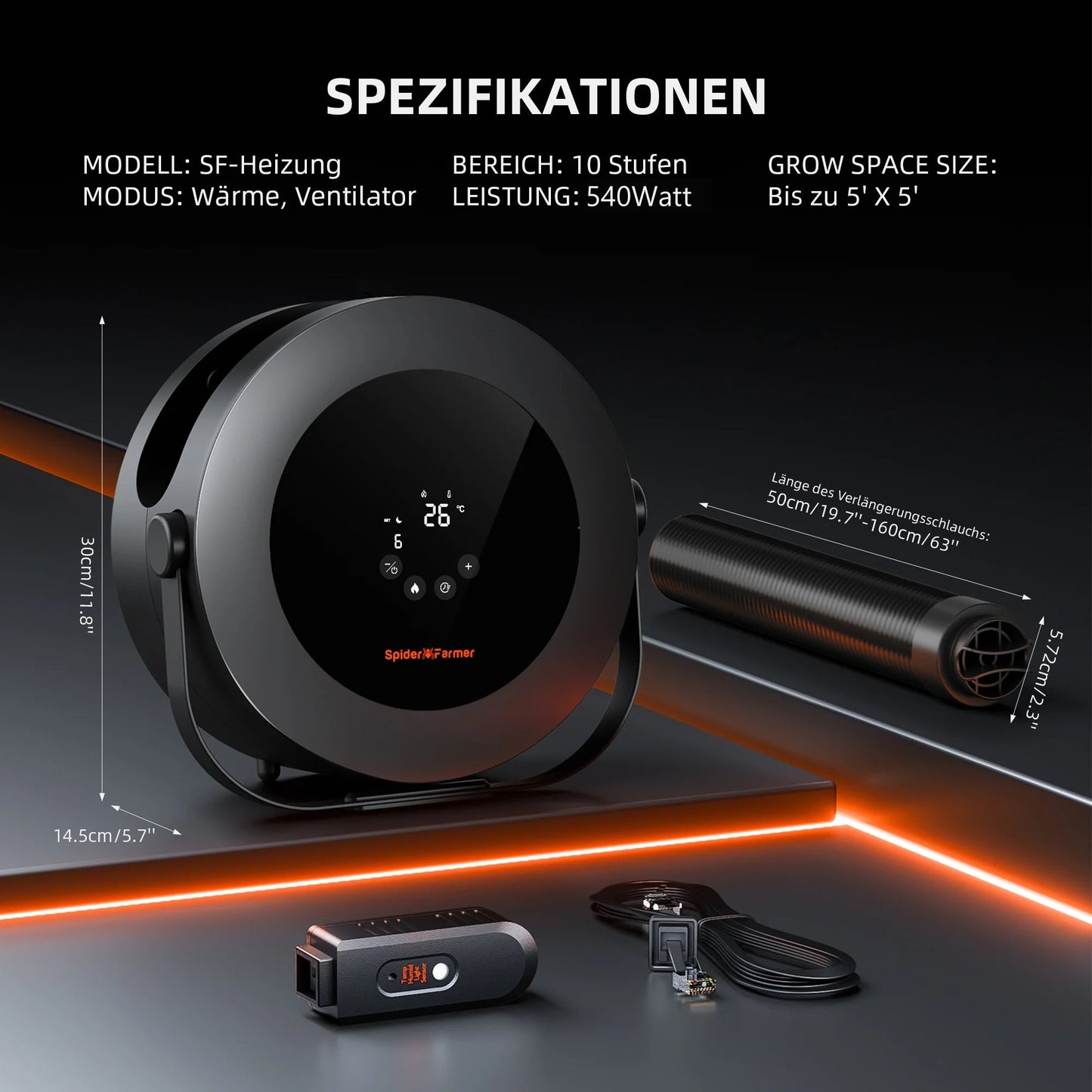 2025 Spider Farmer 540W Grow Tent Heater | Chauffage de tente de culture – Chauffage PTC intelligent, mode jour/nuit, minuterie 24H, chauffage sûr et efficace pour les plantes d’intérieur SPIDER FARMER