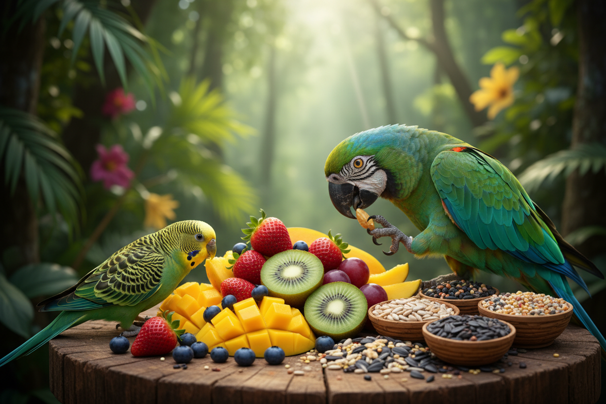 Perruches et perroquets nutrition - Alimentation équilibrée fruits légumes - Bird Shop Luxembourg