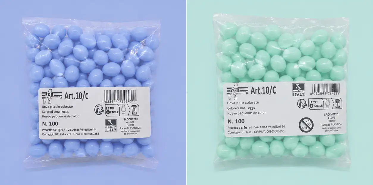 100 faux œufs en plastique colorés (bleu / vert-bleu) 2GR Art. 010/C 2GR