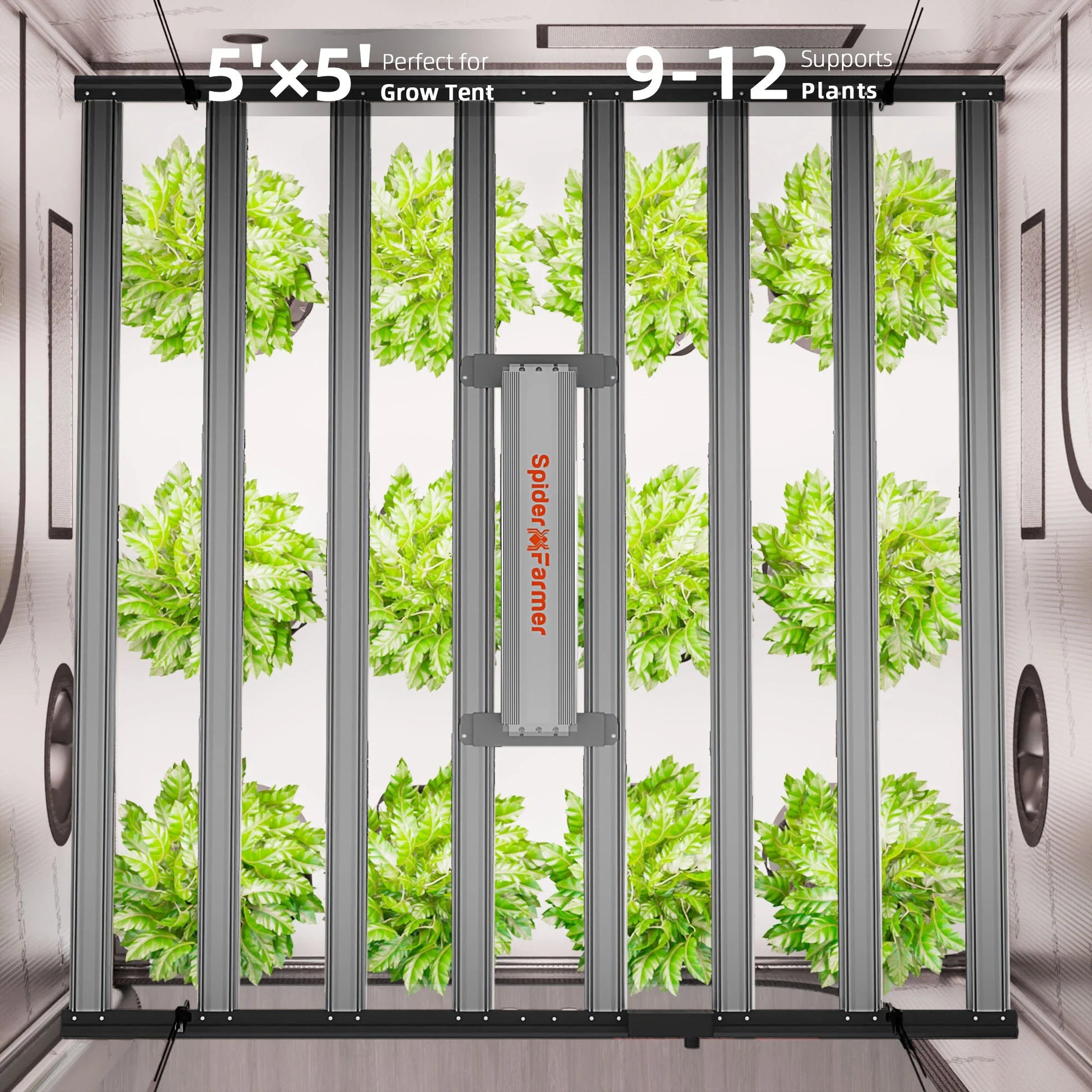 2025 Spider Farmer® Boîte de culture automatisée Set complet – 150×150×200 cm pour 9 plantes | G 1000W Lampe à LED à spectre complet SPIDER FARMER