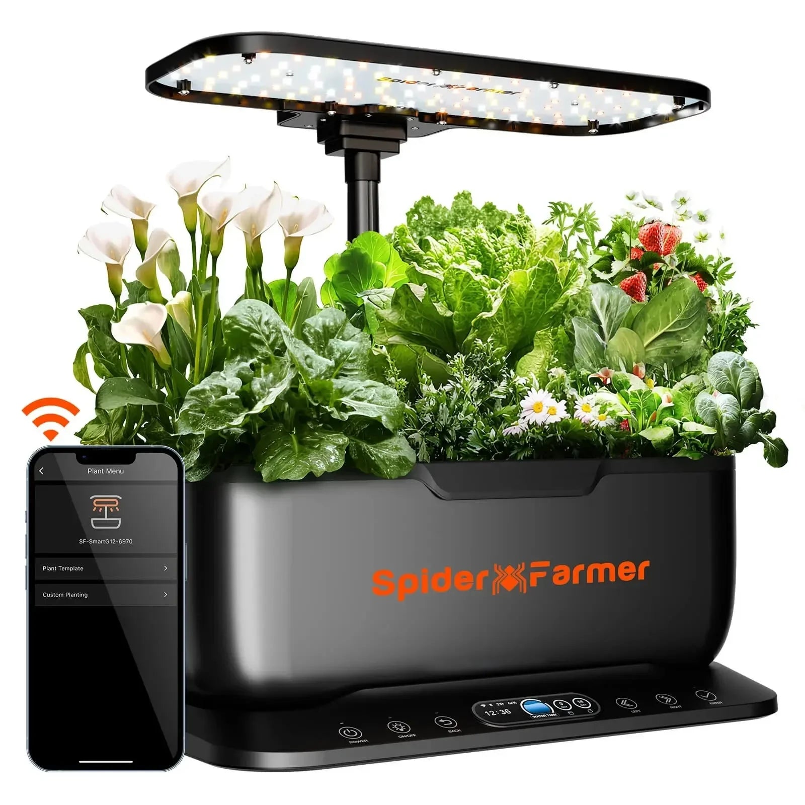 2025 Spider Farmer SmartG12 Kit de système de jardinage hydroponique丨Ensemble de système hydroponique - Jardin d’herbes aromatiques intérieur contrôlé par WiFi et APP avec lampe de culture 36W, 12 pods, réservoir de 6L SPIDER FARMER