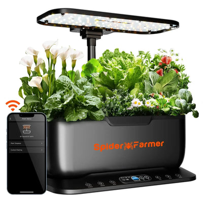 2025 Spider Farmer SmartG12 Kit de système de jardinage hydroponique丨Ensemble de système hydroponique - Jardin d’herbes aromatiques intérieur contrôlé par WiFi et APP avec lampe de culture 36W, 12 pods, réservoir de 6L SPIDER FARMER