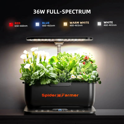 2025 Spider Farmer SmartG12 Kit de système de jardinage hydroponique丨Ensemble de système hydroponique - Jardin d’herbes aromatiques intérieur contrôlé par WiFi et APP avec lampe de culture 36W, 12 pods, réservoir de 6L SPIDER FARMER
