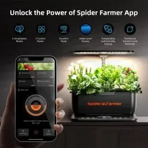 2025 Spider Farmer SmartG12 Kit de système de jardinage hydroponique丨Ensemble de système hydroponique - Jardin d’herbes aromatiques intérieur contrôlé par WiFi et APP avec lampe de culture 36W, 12 pods, réservoir de 6L SPIDER FARMER