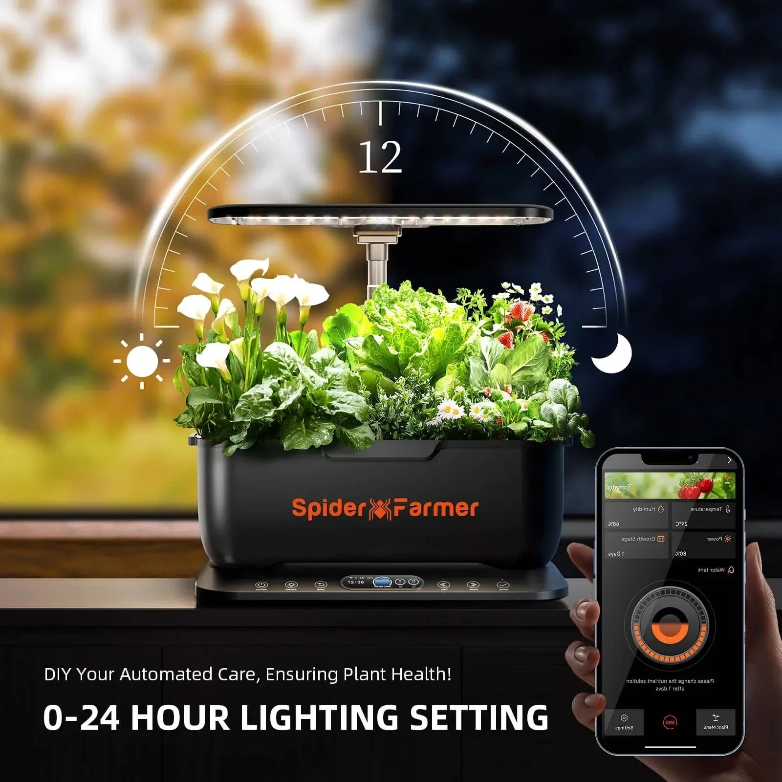2025 Spider Farmer SmartG12 Kit de système de jardinage hydroponique丨Ensemble de système hydroponique - Jardin d’herbes aromatiques intérieur contrôlé par WiFi et APP avec lampe de culture 36W, 12 pods, réservoir de 6L SPIDER FARMER