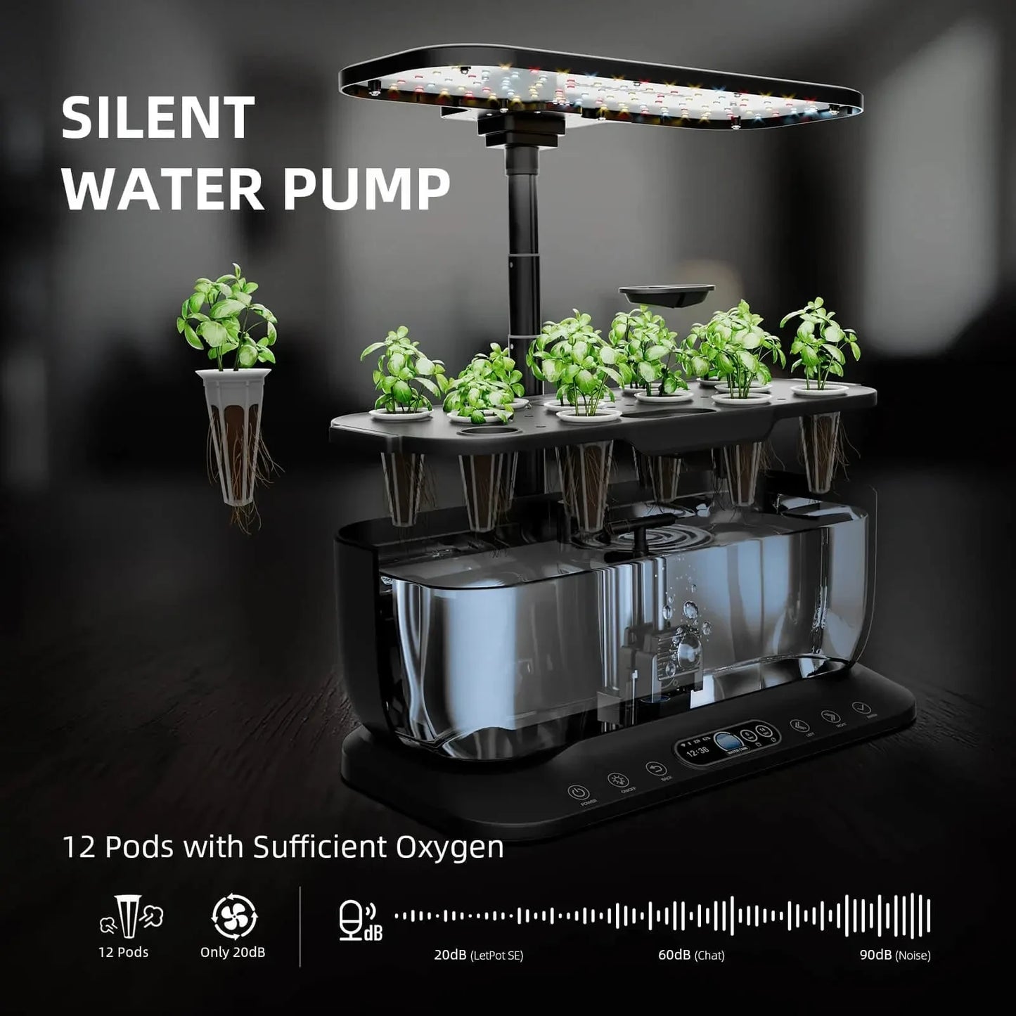 2025 Spider Farmer SmartG12 Kit de système de jardinage hydroponique丨Ensemble de système hydroponique - Jardin d’herbes aromatiques intérieur contrôlé par WiFi et APP avec lampe de culture 36W, 12 pods, réservoir de 6L SPIDER FARMER