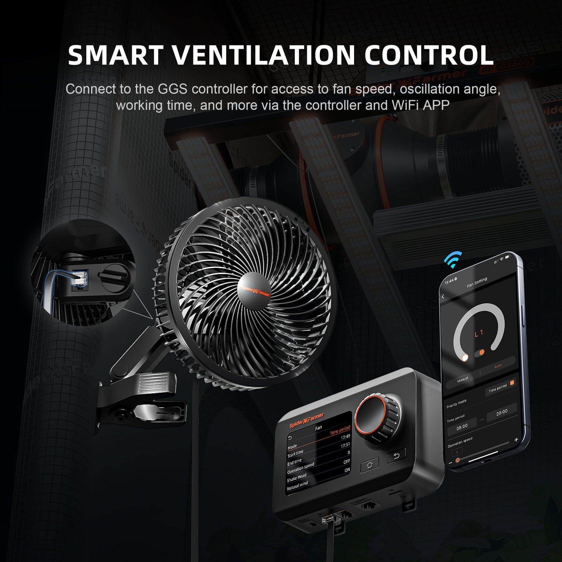 2025 Nouvelle version Spider Farmer®6 pouces tente de croissance clip ventilateur Moteur EC, 10 vitesses Contrôle du vent Oscillation grand angle à 10 niveaux, étanche IP54 pour un flux d’air optimal des plantes SPIDER FARMER