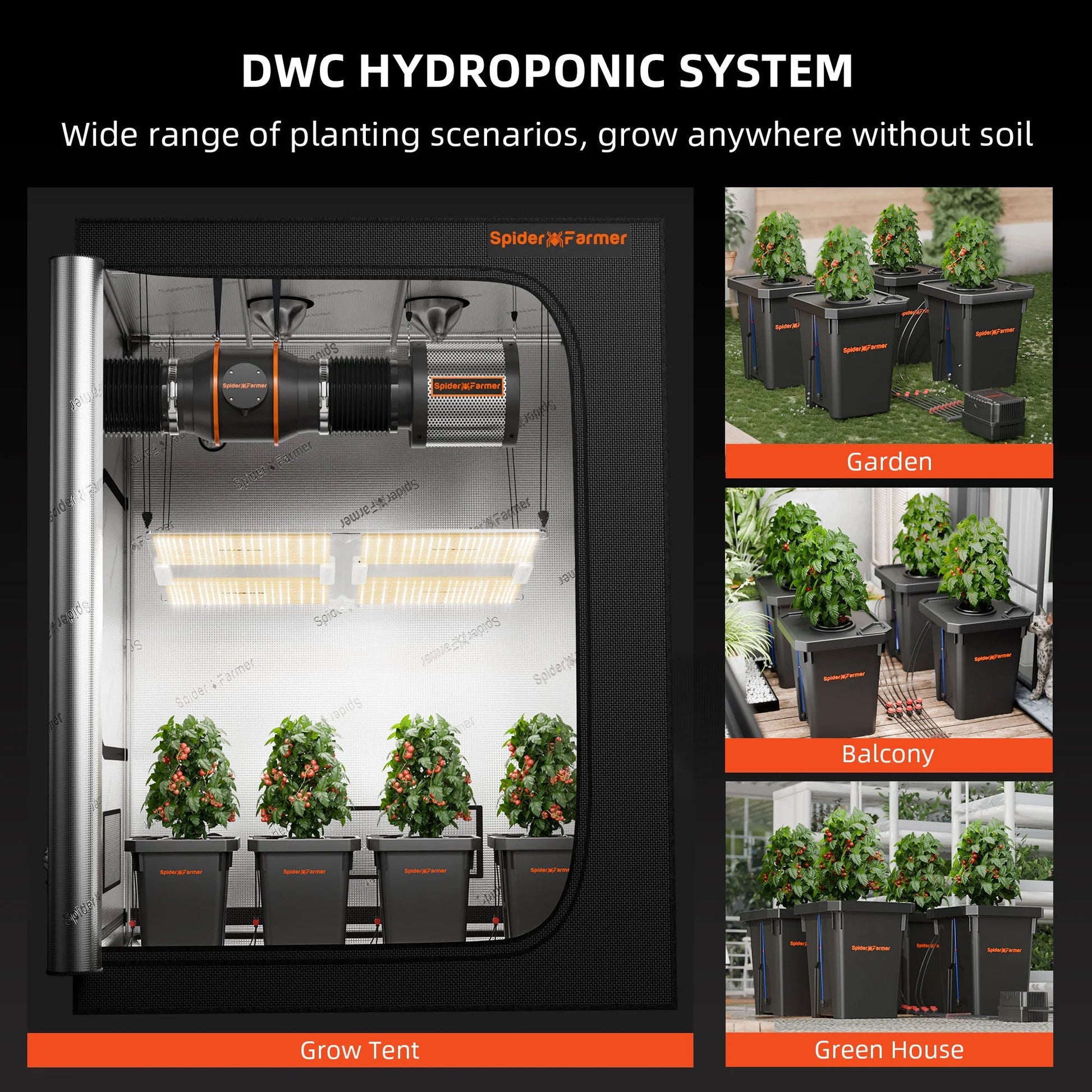 Spider Farmer DWC Système de culture hydroponique avec kit de goutte à goutte supérieur 7 gallons de culture en eau profonde 4 seaux SPIDER FARMER