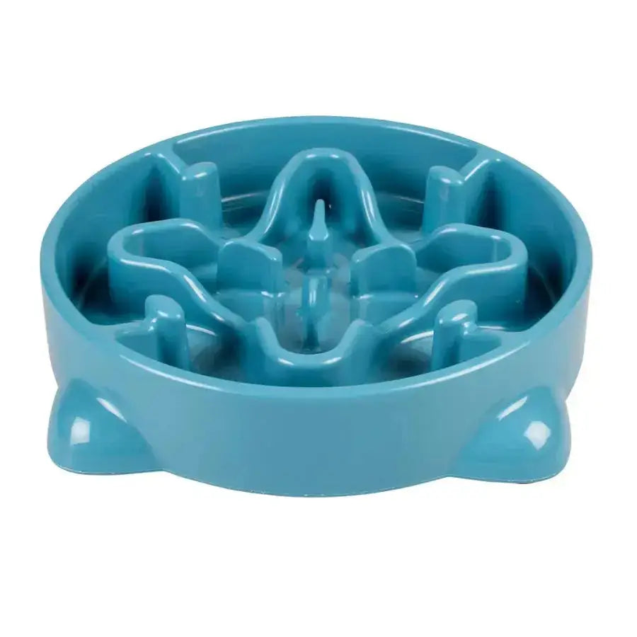 La gamelle anti-glouton pétrole 700 ml de Duvoplus ralentit l'appétit du chien grâce à son design en forme de labyrinthe, facilitant la digestion et favorisant une meilleure santé animale. Elle est de couleur turquoise, ronde, de dimensions 25,5x25,5x5cm et d'une surface extérieure lisse et brillante.