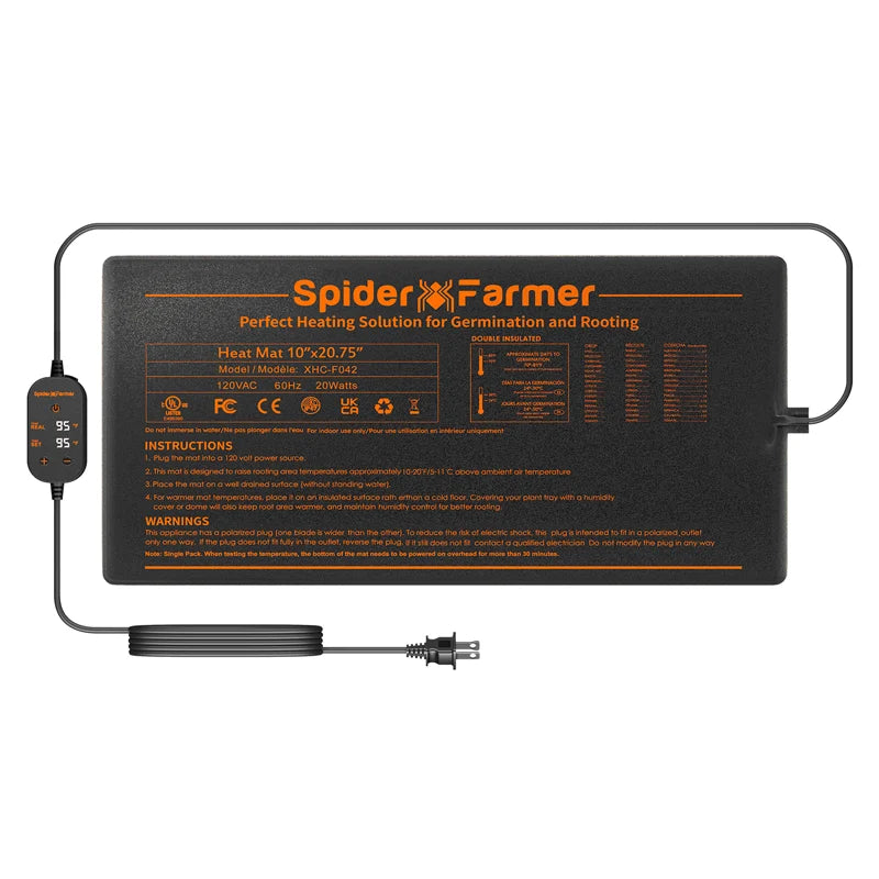 2025 Nouveau Spider Farmer 52 x 25cm Tapis chauffant pour semis, tapis de germination des plantes avec contrôleur de température pour la culture en intérieur SPIDER FARMER