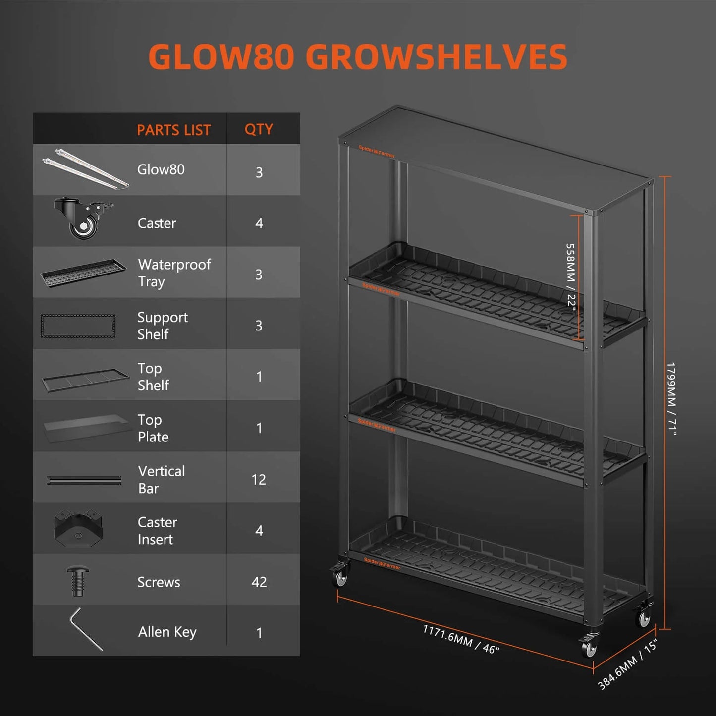 Spider Farmer® 3Bars Glow80 80W LED Grow Light And Metal Plant Stand with Plant Trays SPIDER FARMER