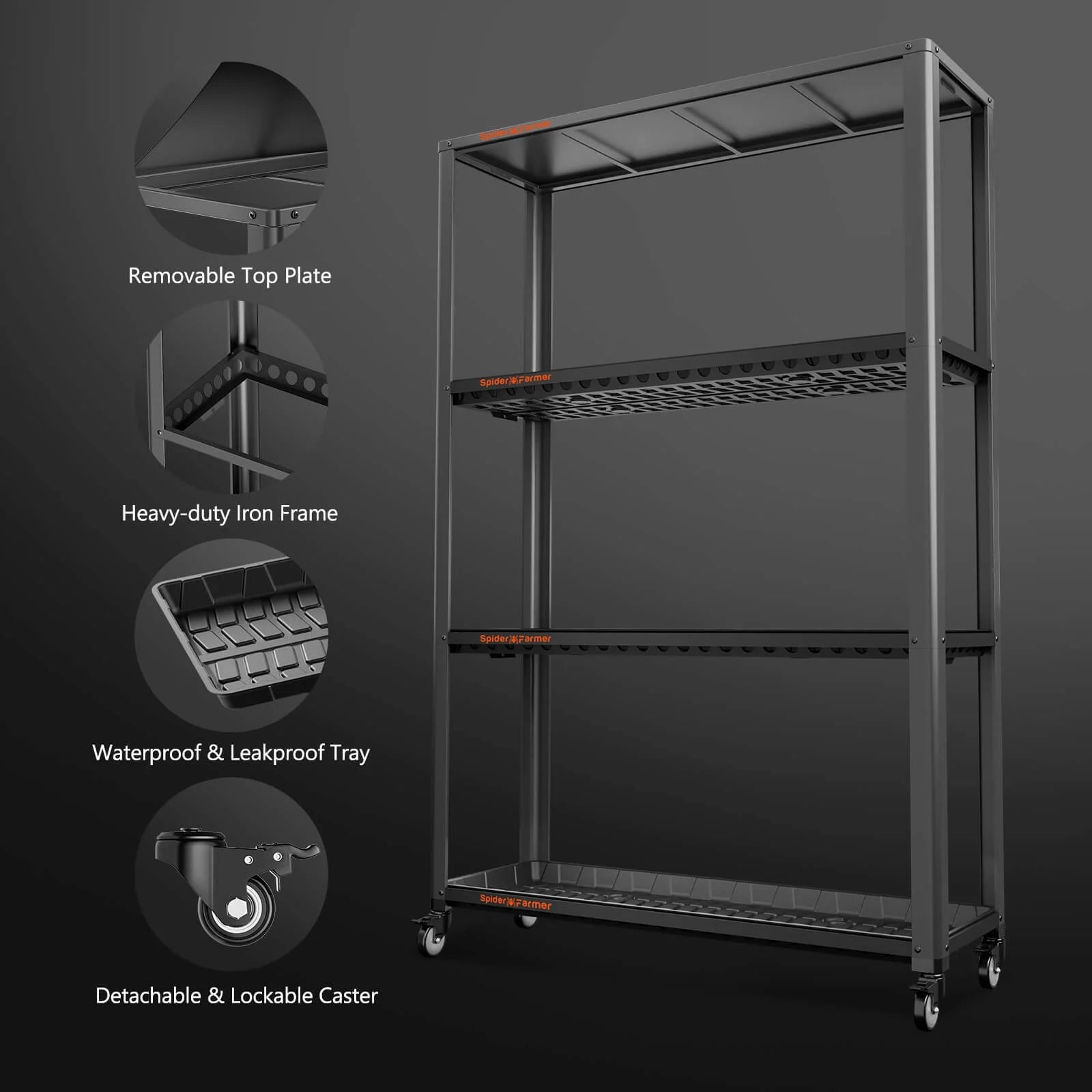 Spider Farmer® 3Bars Glow80 80W LED Grow Light And Metal Plant Stand with Plant Trays SPIDER FARMER