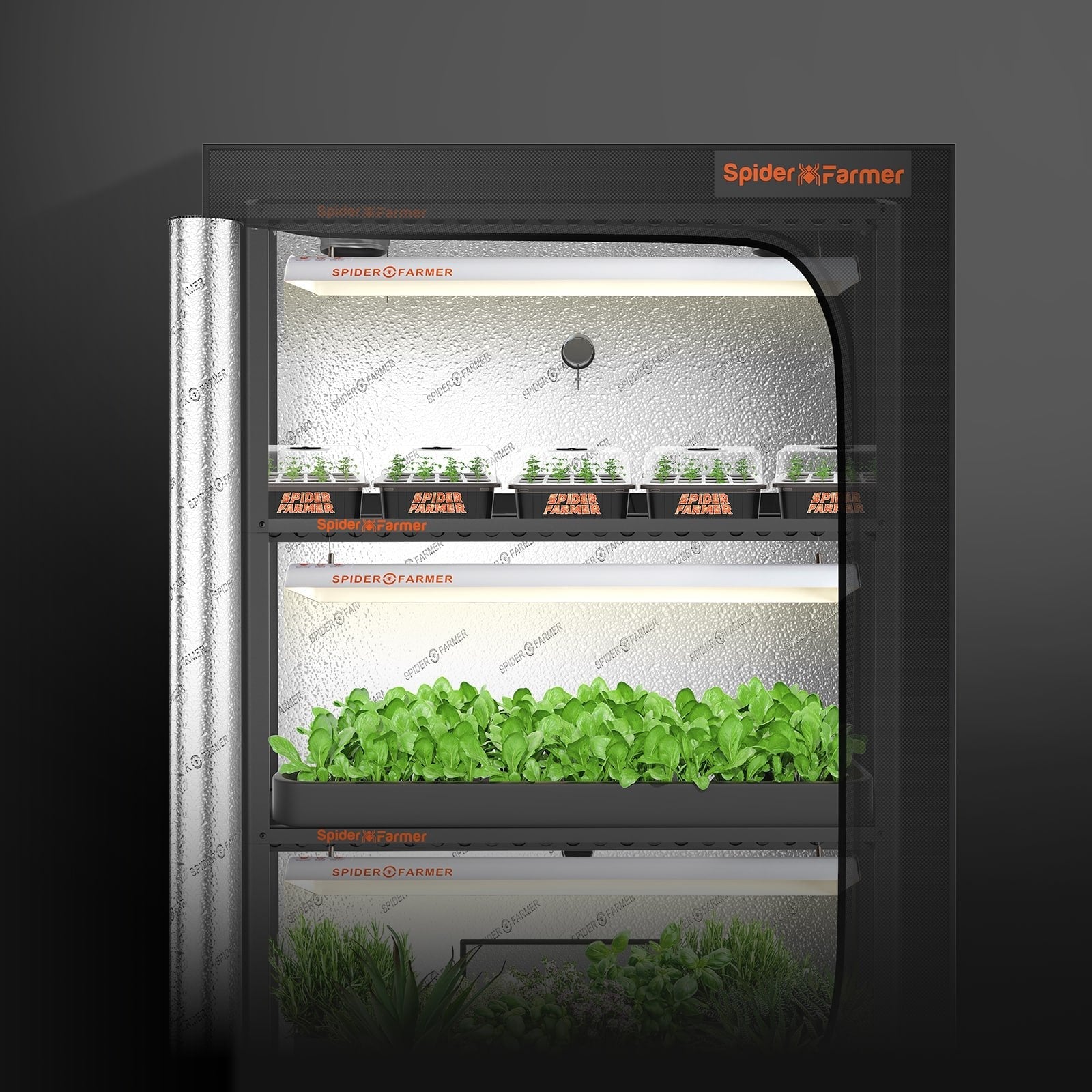 2025 Spider Farmer® SF600 growshelf Lumière de croissance LED d’intérieur et support de plante en métal avec plateaux de plantes SPIDER FARMER