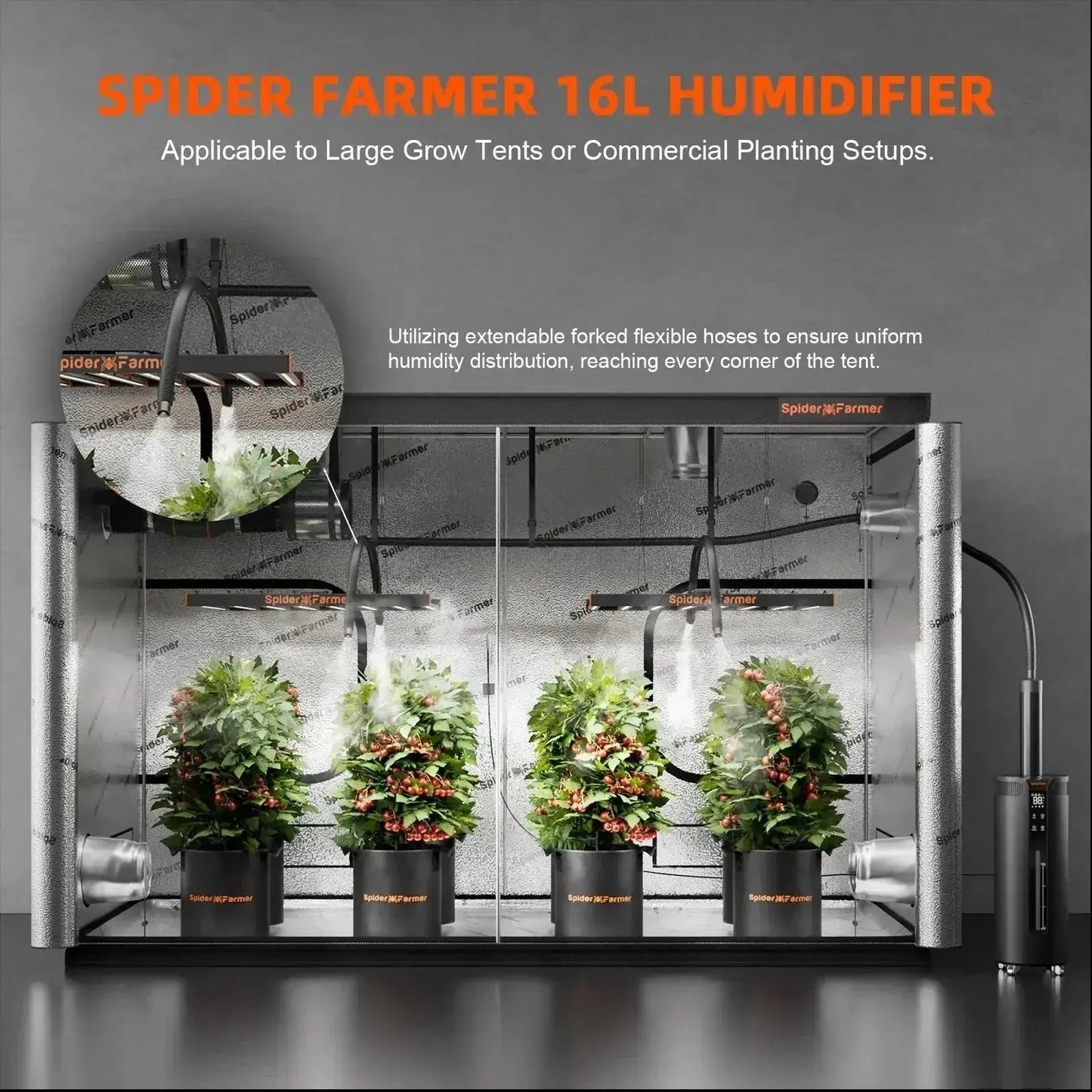 Spider Farmer 16L Humidificateur à vapeur fraîche à ultrasons avec sonde de température et d'humidité pour plantes Tente de culture intérieure - BIRD SHOP ORNITHOLOGIE LUXEMBOURG S.A.R.L-S