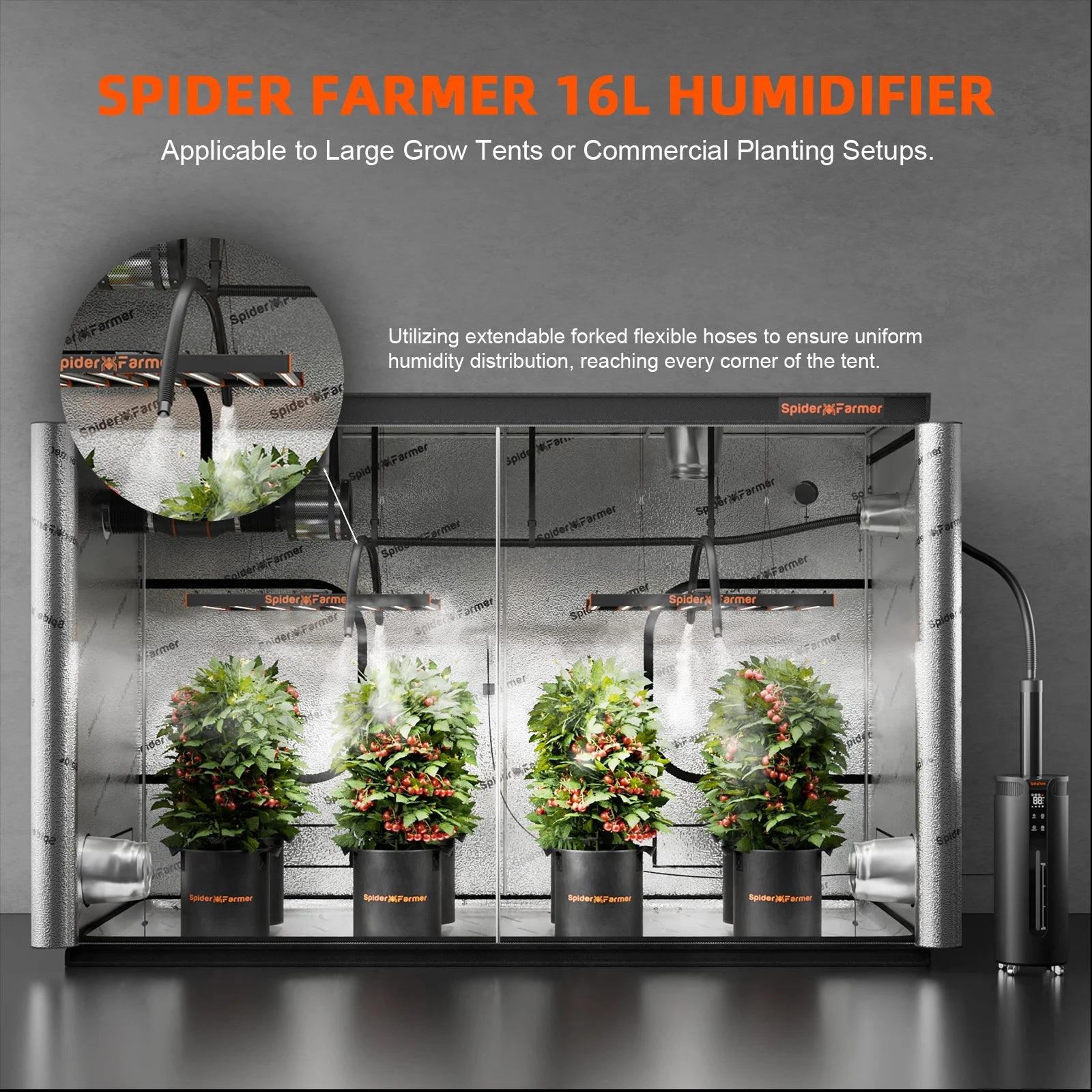 Spider Farmer 16L Humidificateur à vapeur fraîche à ultrasons avec sonde de température et d’humidité pour plantes Tente de culture intérieure SPIDER FARMER