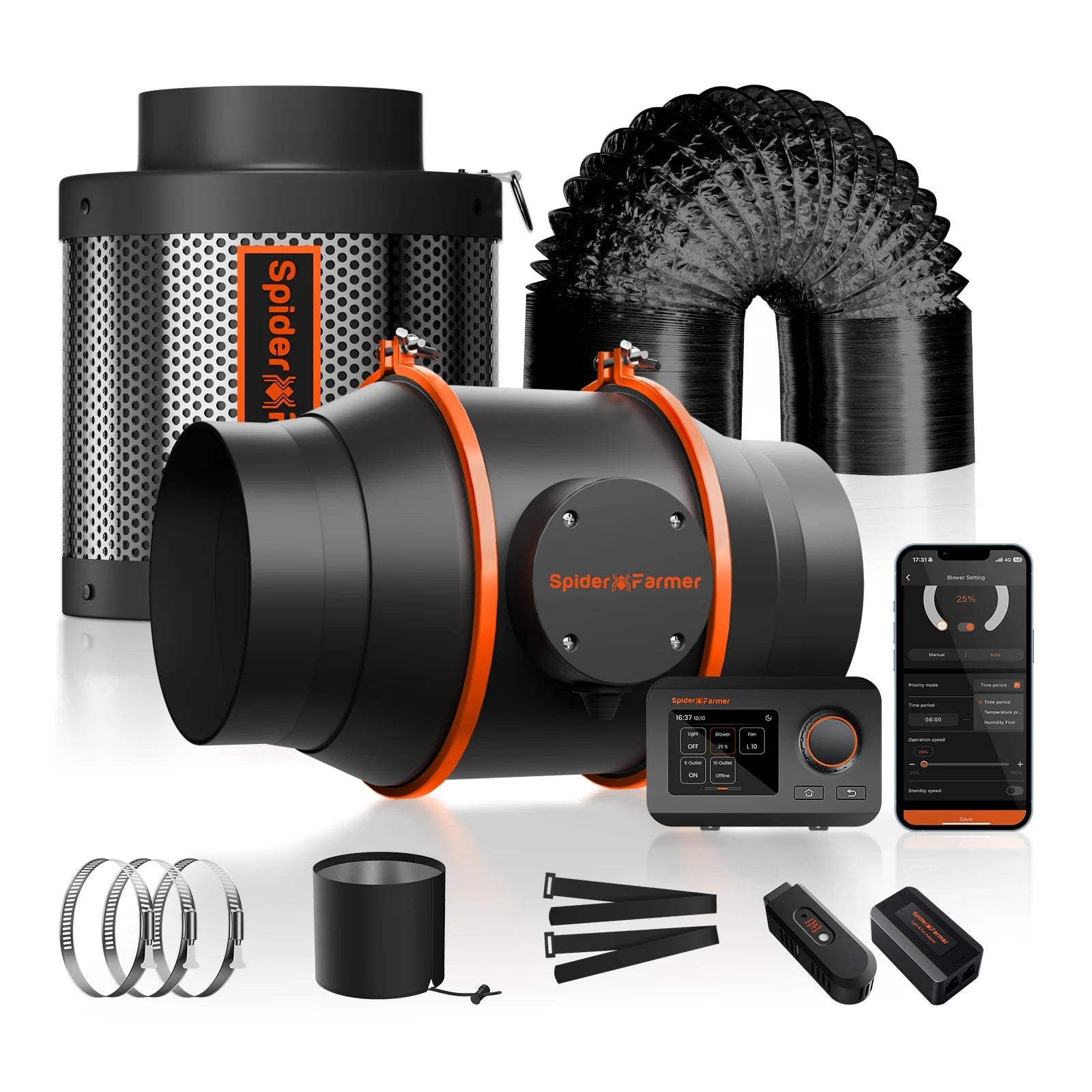 2025 Nouveau Spider Farmer 6 pouces en ligne Duct Fan Kits 402CFM avec contrôleur GGS Abluftventilateur Système de ventilation SPIDER FARMER
