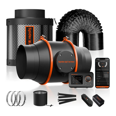 2025 Nouveau Spider Farmer 6 pouces en ligne Duct Fan Kits 402CFM avec contrôleur GGS Abluftventilateur Système de ventilation SPIDER FARMER