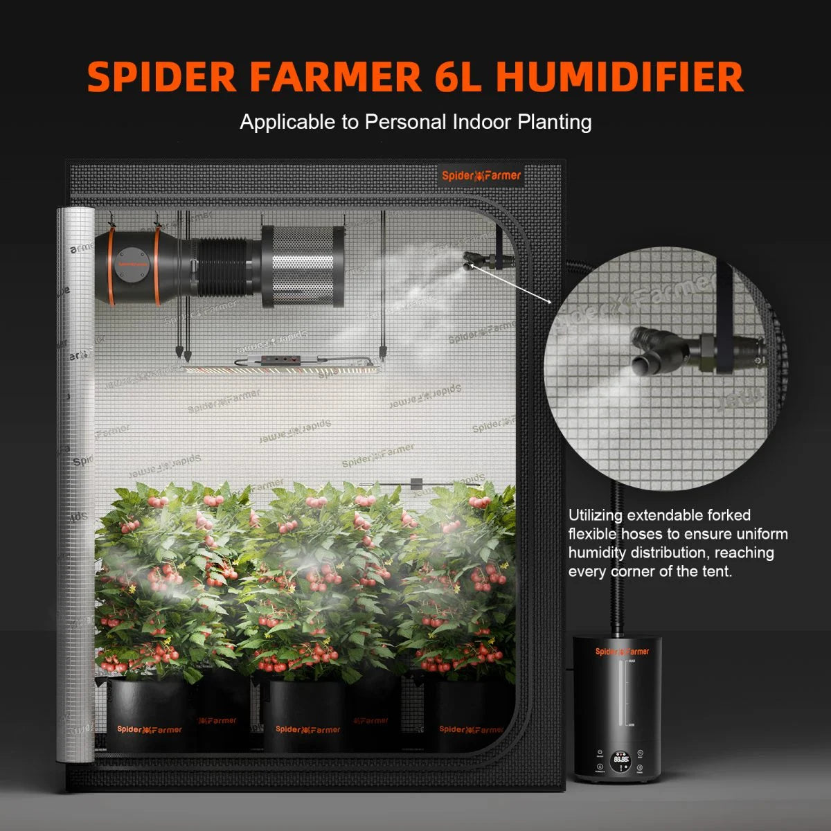 Spider Farmer 6L Cool Mist Humidificateur à ultrasons avec sonde de température et d’humidité pour plantes Tente de culture intérieure SPIDER FARMER