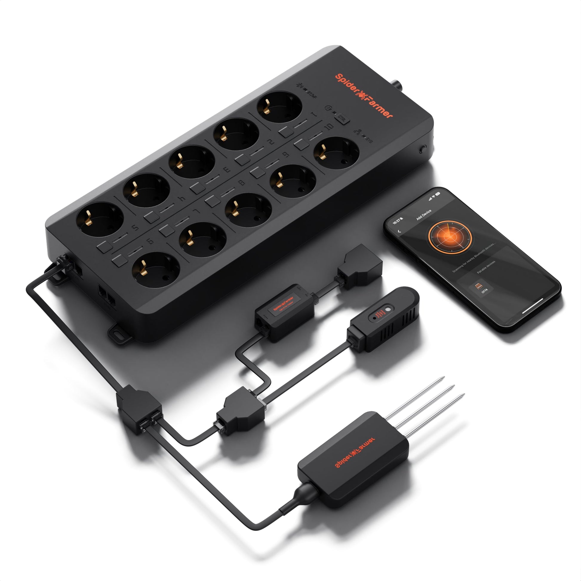 2025 Prise multiple Spider Farmer GGS AC10 avec 10 ports pour le contrôle climatique dans la tente de culture - avec mesure de la température, de l'humidité et du VPD, contrôle du temps, données historiques, Bluetooth et WiFi SPIDER FARMER