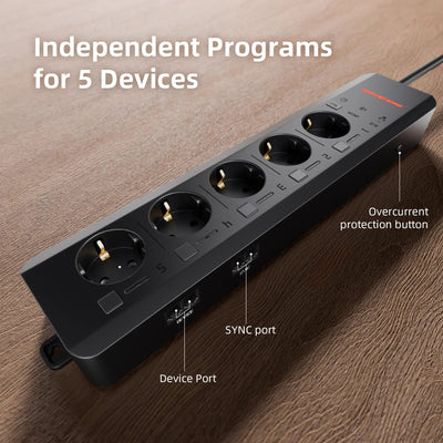 Prise multiple Spider Farmer GGS AC5 2025 avec 5 ports pour le contrôle climatique dans la tente de culture - avec mesure de la température, de l'humidité et du VPD, contrôle du temps, données historiques, Bluetooth et WiFi SPIDER FARMER