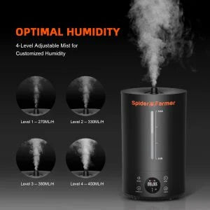 Spider Farmer 6L Cool Mist Humidificateur à ultrasons avec sonde de température et d’humidité pour plantes Tente de culture intérieure SPIDER FARMER