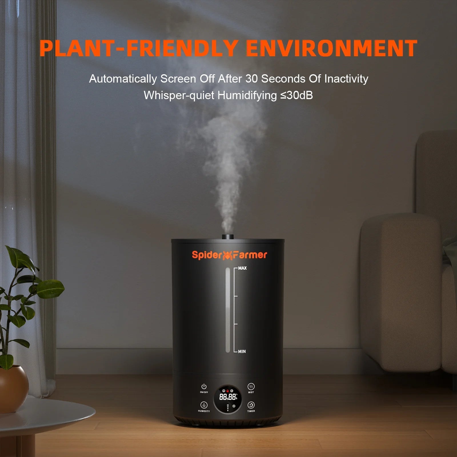 Spider Farmer 6L Cool Mist Humidificateur à ultrasons avec sonde de température et d’humidité pour plantes Tente de culture intérieure SPIDER FARMER