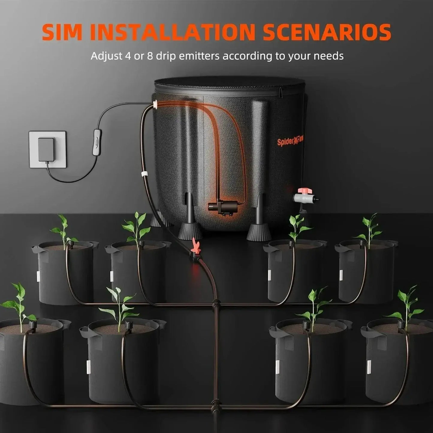 Spider Farmer Système d’irrigation goutte à goutte automatique pour plantes Pompe à eau avec 8 émetteurs de goutte à goutte - BIRD SHOP ORNITHOLOGIE LUXEMBOURG S.A.R.L-S