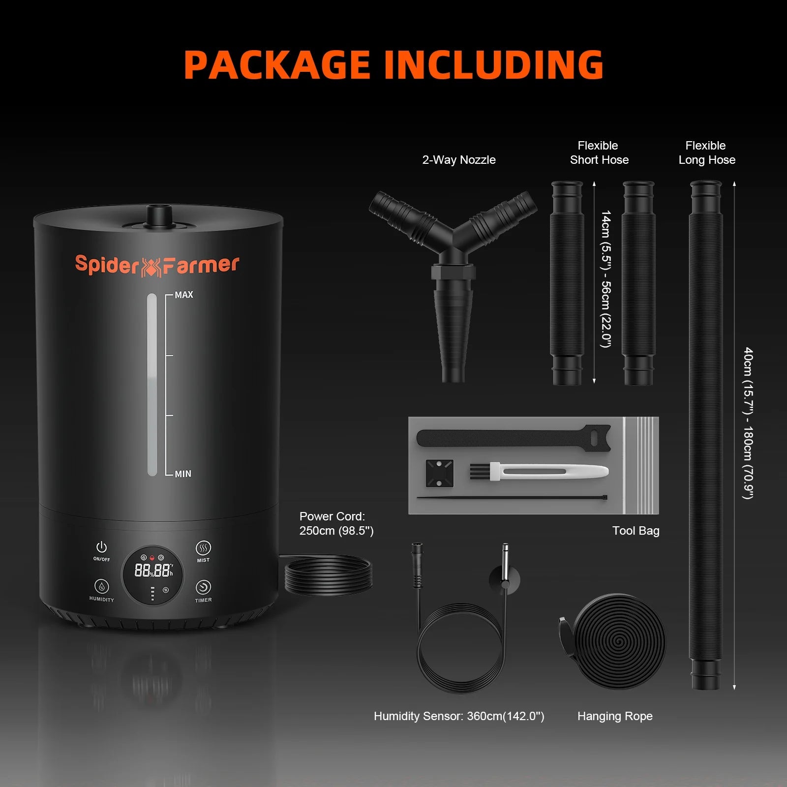 Spider Farmer 6L Cool Mist Humidificateur à ultrasons avec sonde de température et d’humidité pour plantes Tente de culture intérieure SPIDER FARMER