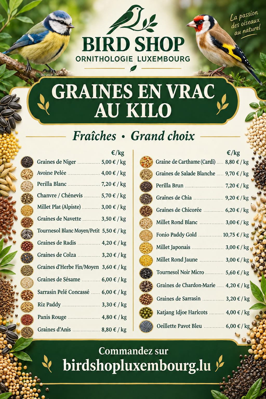 Flyer avec une image pour chaque graine