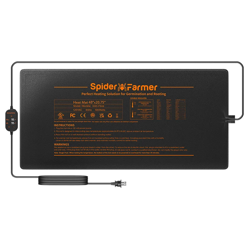 2025 Nouveau Spider Farmer Seedling Coussin Chauffant 121 x 52cm Heizmatte Pflanzen avec contrôleur Tapis de chaleur hydroponique pour la germination, jardinage intérieur, serre SPIDER FARMER