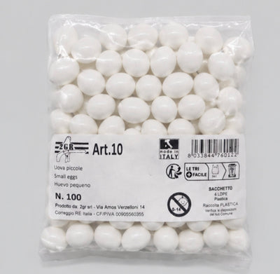 100 faux oeufs en plastique blanc 2GR ART.010